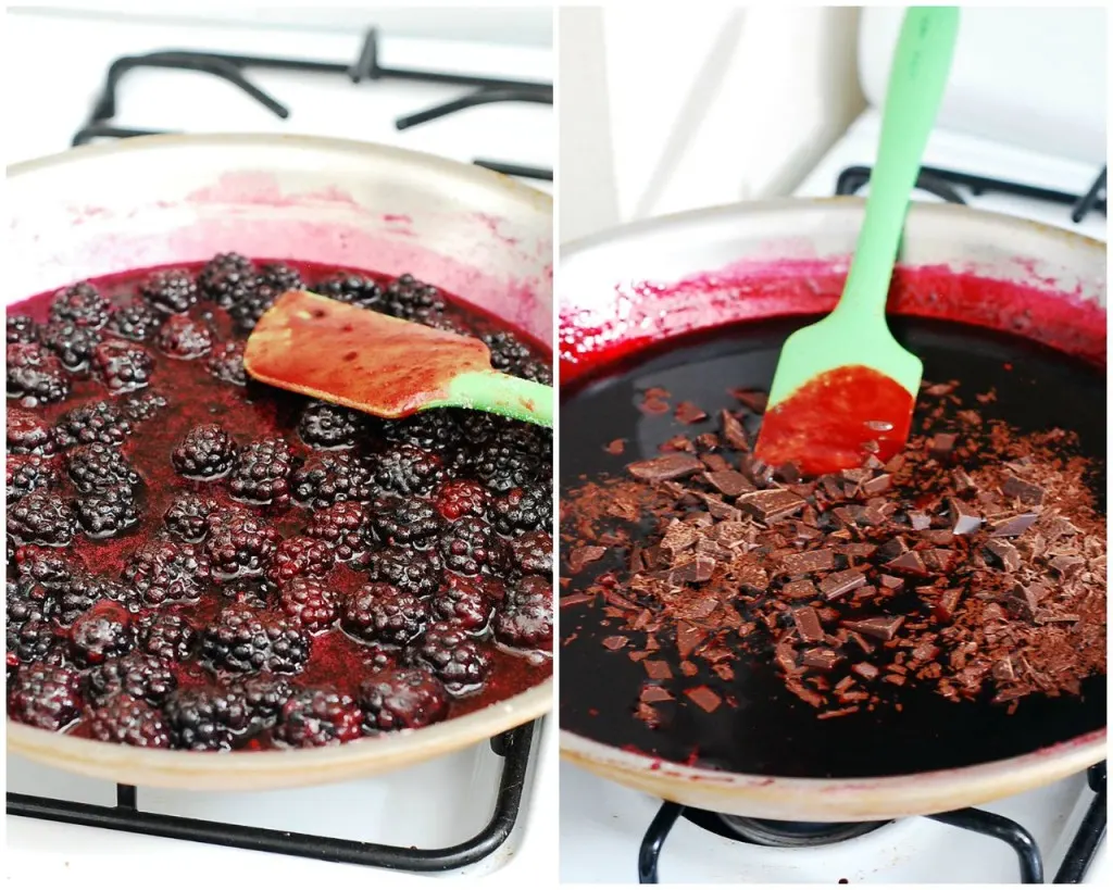 Preserve summer's plump, juicy blackberries in these decadent chocolate blackberry preserves — not quite jam, not quite sauce, but tastes delicious on everything. #SundaySupper TheRedheadBaker.com