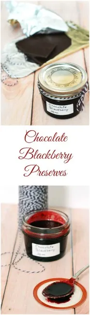 Preserve summer's plump, juicy blackberries in these decadent chocolate blackberry preserves &mdash; not quite jam, not quite sauce, but tastes delicious on everything. #SundaySupper TheRedheadBaker.com