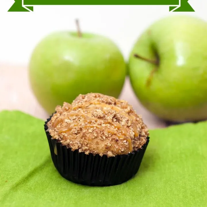 Autumn means apples are in season. Enjoy them in these easy-to-make quintessential fall breakfast muffins: caramel apple streusel muffins. #SundaySupper TheRedheadBaker.com