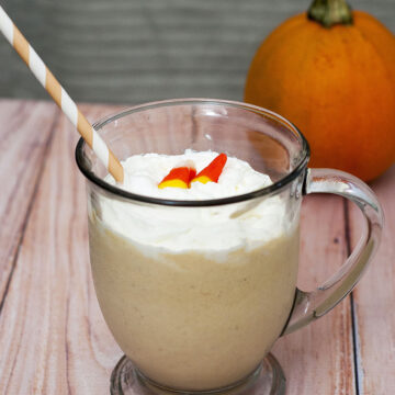 Who says pumpkin desserts are just for chilly weather? Blend pumpkin, spices, cream cheese and ice cream for a decadent pumpkin cheesecake milkshake! #PumpkinWeek