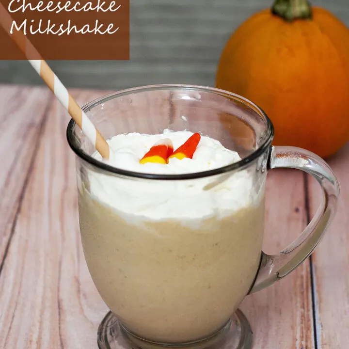 Who says pumpkin desserts are just for chilly weather? Blend pumpkin, spices, cream cheese and ice cream for a decadent pumpkin cheesecake milkshake! #PumpkinWeek