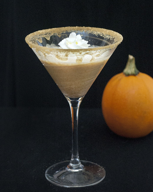 If you find pre-made pumpkin liqueur too cloying, you'll love this pumpkin pie martini made with real pumpkin and spices. #PumpkinWeek