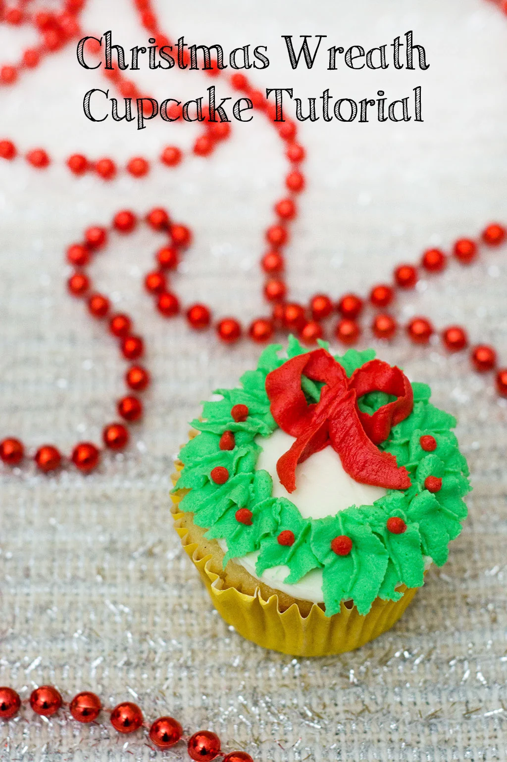 In this Christmas Wreath Cupcake tutorial, I show you how to turn your favorite cupcake into a festive Christmas wreath with some red and green icing and a few simple tools.