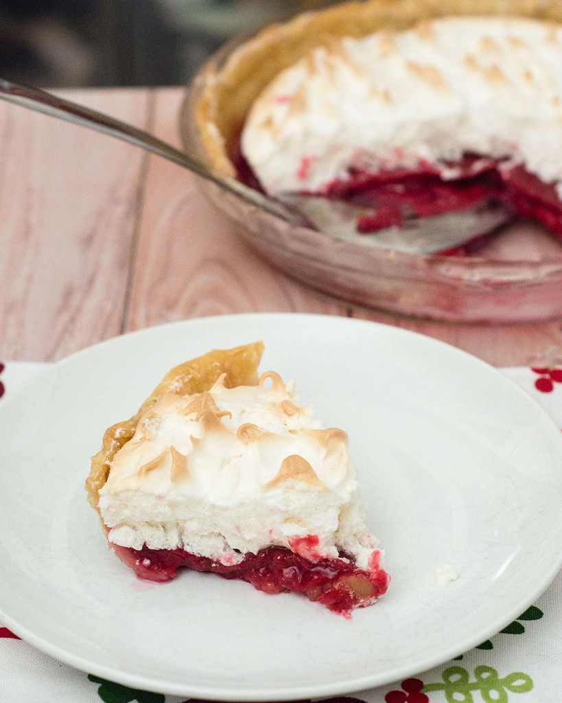 If you like lemon meringue pie, you'll love this holiday cranberry meringue pie, which uses cranberry curd filling instead of lemon, topped with sweetened whipped egg whites. 