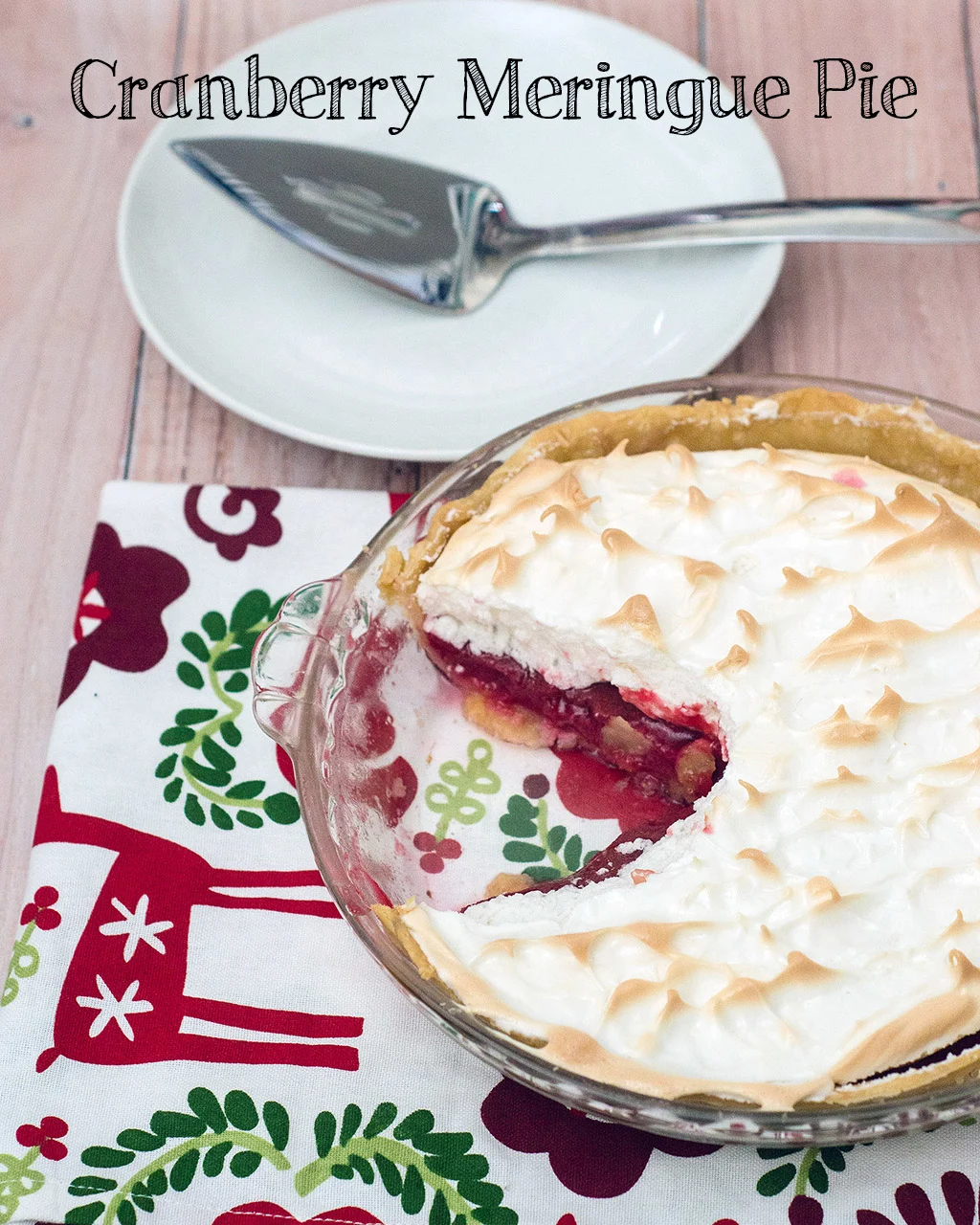 If you like lemon meringue pie, you'll love this holiday cranberry meringue pie, which uses cranberry curd filling instead of lemon, topped with sweetened whipped egg whites. 