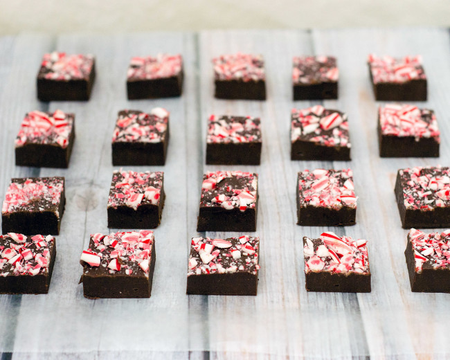 Easy, no-bake five-ingredient peppermint mocha fudge makes a delicious holiday party treat, or a sweet homemade gift. #ChristmasWeek TheRedheadBaker.com