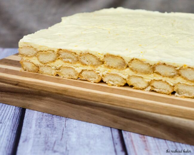 Lemoncello tiramisu adds a burst of bright flavor to the traditional layered Italian dessert. #SundaySupper TheRedheadBaker.com