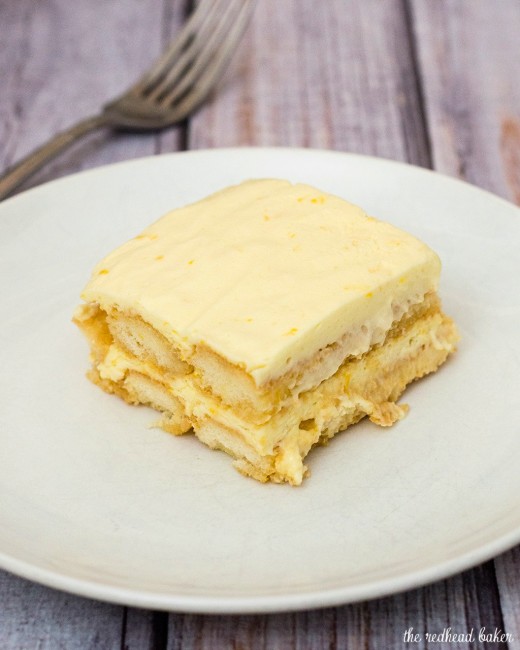 Lemoncello tiramisu adds a burst of bright flavor to the traditional layered Italian dessert. #SundaySupper TheRedheadBaker.com