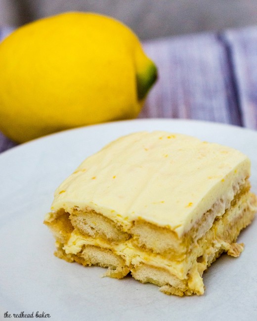 Lemoncello tiramisu adds a burst of bright flavor to the traditional layered Italian dessert. #SundaySupper TheRedheadBaker.com