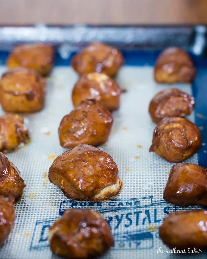 Pretzel bites with honey mustard dip are a versatile snack for kids of all ages. Enjoy a few any time you need a sweet-and-salty snack! #ProgressiveEats TheRedheadBaker.com