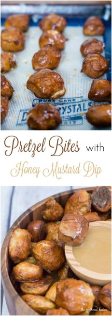 Pretzel bites with honey mustard dip are a versatile snack for kids of all ages. Enjoy a few any time you need a sweet-and-salty snack! #ProgressiveEats TheRedheadBaker.com