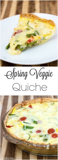This veggie quiche is loaded with the freshest spring produce. It's a perfect make-ahead meal for breakfast, brunch or dinner! #WhatsBaking TheRedheadBaker.com