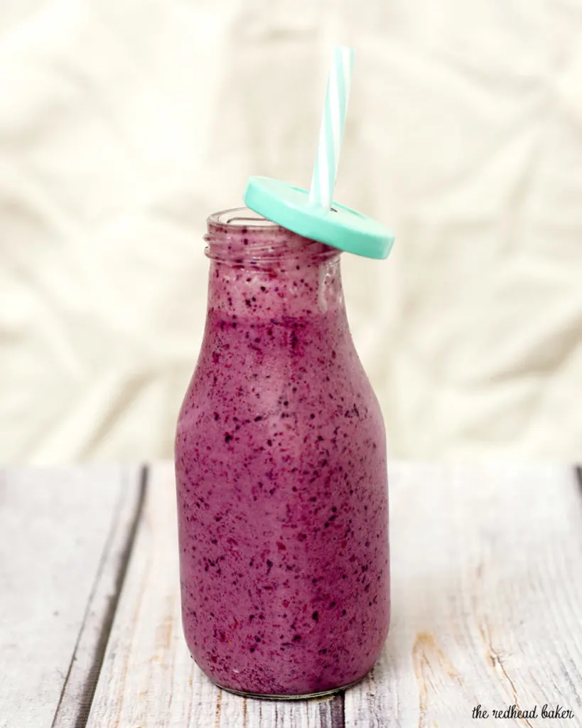 This simple, healthy 3-ingredient berry-vanilla smoothie is the perfect breakfast on-the-go for adults and kids alike. Use your favorite combo of berries! #CLBlogger TheRedheadBaker.com