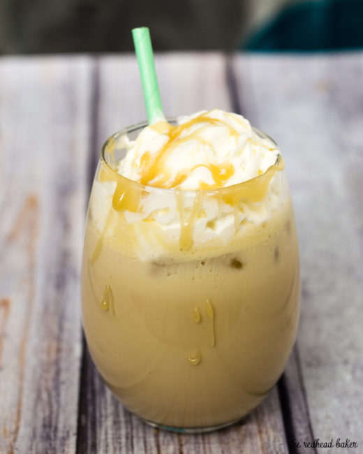 Don't spend big bucks on coffeehouse caramel coffee anymore! It's so easy to make your own brunch-worthy iced caramel coffee at home! #BrunchWeek TheRedheadBaker.com