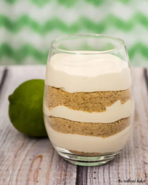 Key lime pie parfaits &mdash; all the flavor of the pie without the work! This no-bake layered dessert is quick and easy to make. #BrunchWeek TheRedheadBaker.com