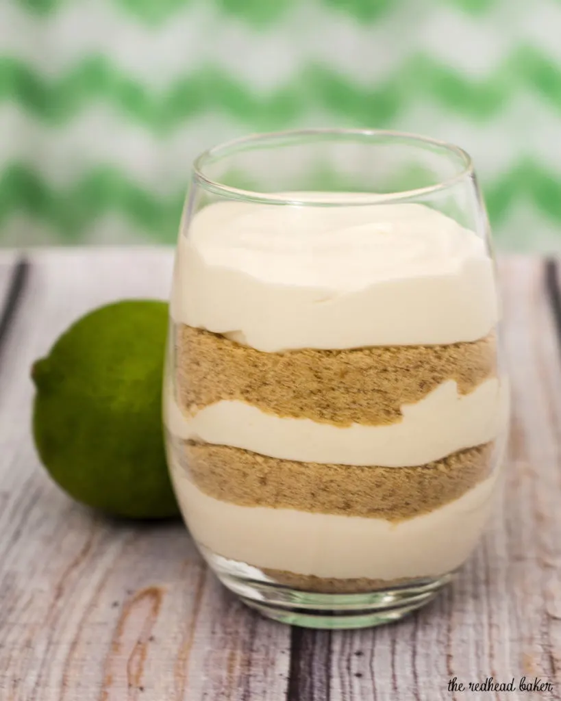 Key lime pie parfaits — all the flavor of the pie without the work! This no-bake layered dessert is quick and easy to make. #BrunchWeek TheRedheadBaker.com