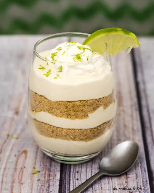 Key lime pie parfaits &mdash; all the flavor of the pie without the work! This no-bake layered dessert is quick and easy to make. #BrunchWeek TheRedheadBaker.com