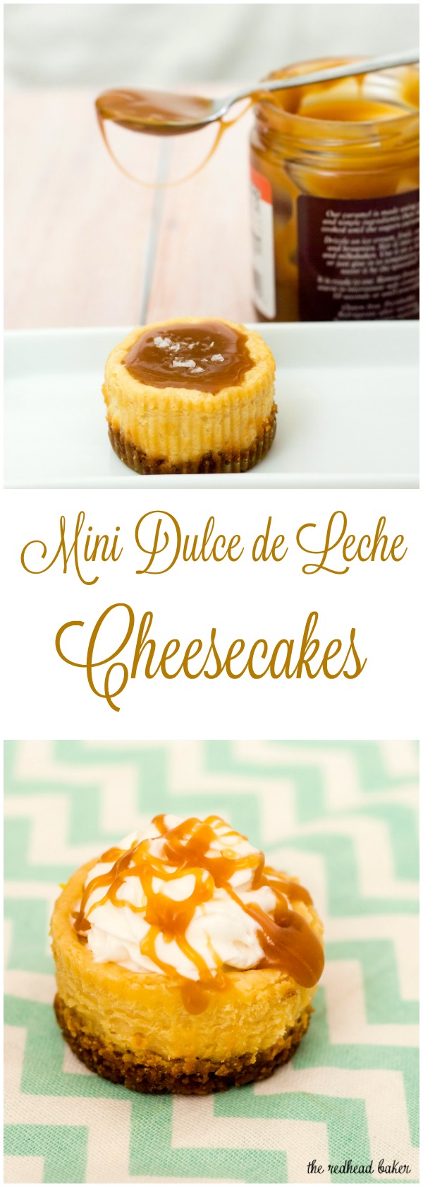 Finish off a tapas-style meal with mini dulce de leche cheesecakes — individual-sized creamy caramel-flavored cheesecakes with a cinnamon-crumb crust. #SundaySupper TheRedheadBaker.com
