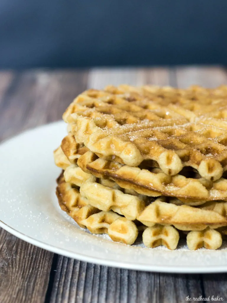 Like the Mexican pastry, churro waffles are coated in cinnamon sugar and drizzled with dulce de leche sauce. Enjoy for breakfast or dessert! #SundaySupper