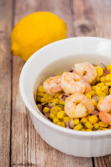 Can dinner be both easy AND healthy? Yes! Serve lemon shrimp over a salad of corn, red onion and basil with a red wine vinaigrette.