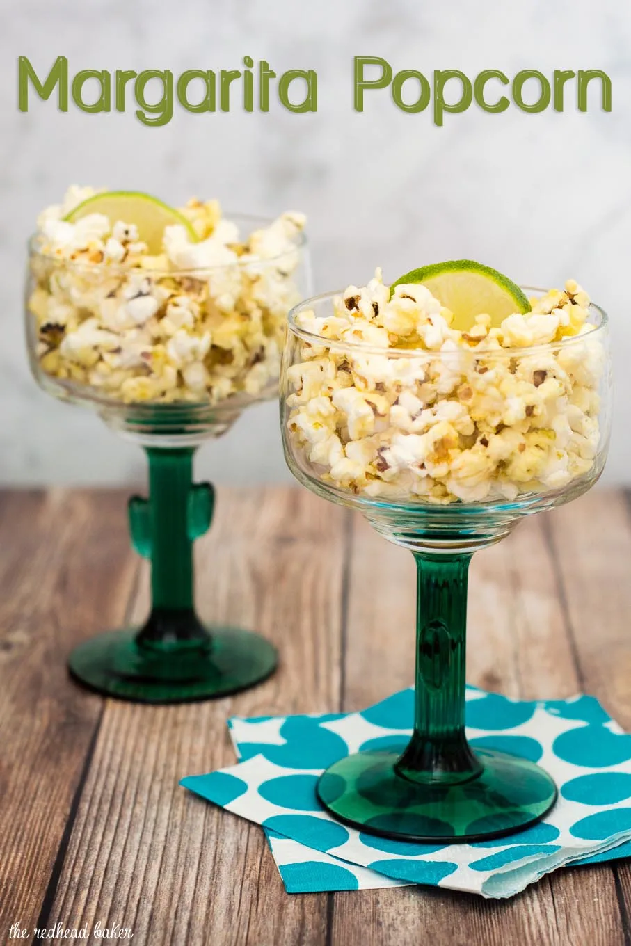 Indulge in an adult snack — margarita popcorn, coated in butter flavored with tequila and lime juice. It's so easy to make! #SundaySupper