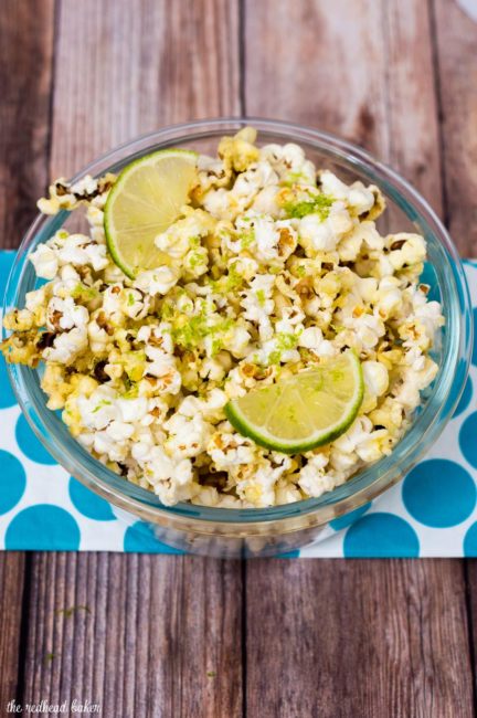 Indulge in an adult snack — margarita popcorn, coated in butter flavored with tequila and lime juice. It's so easy to make! #SundaySupper