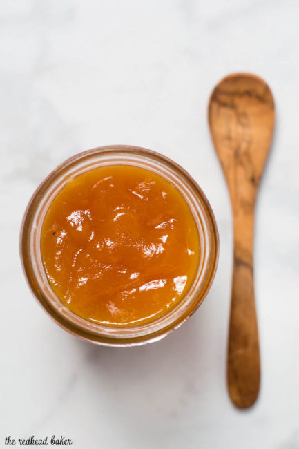 Peach butter is smoother and less sweet than peach preserves, resulting in a purer peach flavor. Canning peach butter preserves the flavor all year long. #SundaySupper