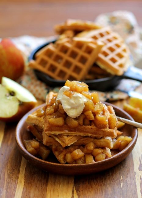 Grain-Free Waffles with Spiced Apples and Caramel Sauce by The Roasted Root