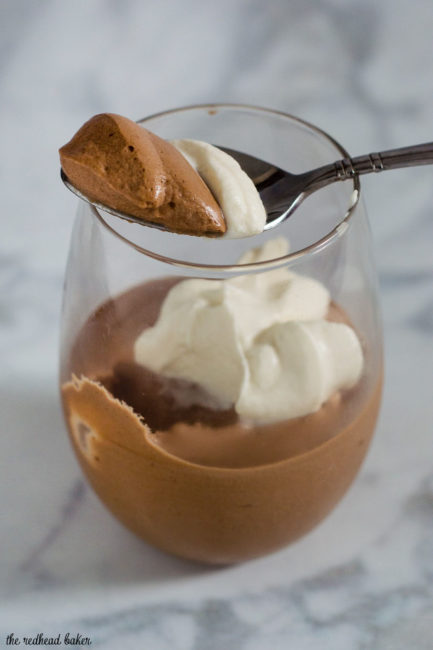 Mocha Irish Coffee Mousse is flavored with whole coffee beans, semisweet chocolate and Irish cream liqueur. It is light in texture but rich in flavor. #Choctoberfest