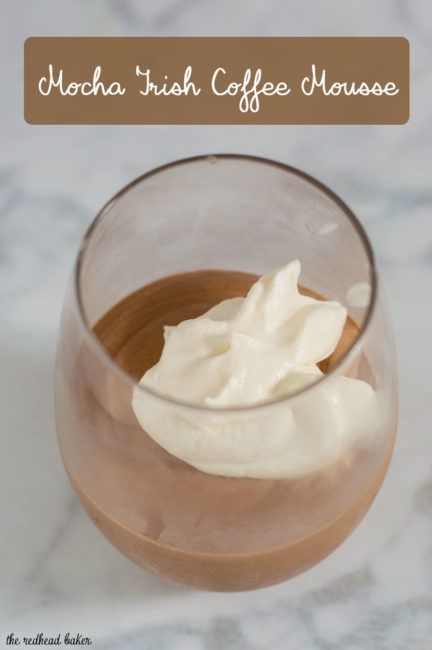 Mocha Irish Coffee Mousse is flavored with whole coffee beans, semisweet chocolate and Irish cream liqueur. It is light in texture but rich in flavor. #Choctoberfest