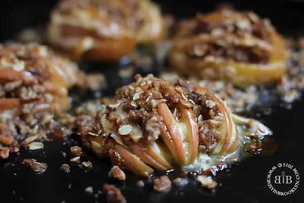 Honey Hasselback Baked Apples with Brie & Pecan Streusel by Busy in Brooklyn