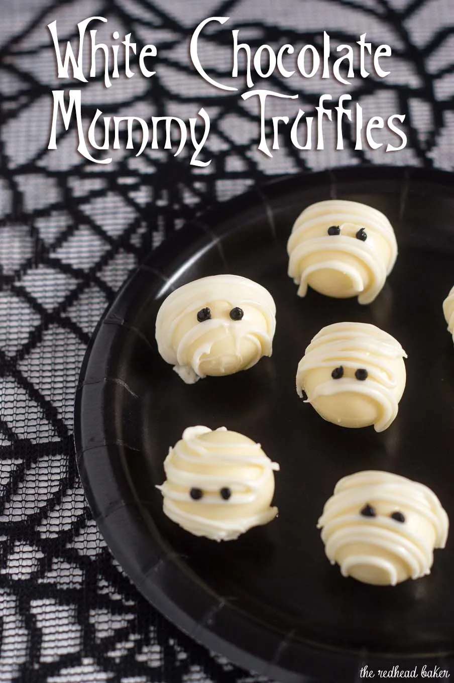 Boo! Scare your Halloween dinner or party guests with these easy-to-make white chocolate mummy truffles made with white chocolate ganache! #ProgressiveEats