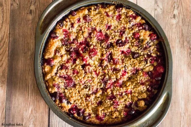 Cranberry crumb combines an orange-flavored cake, sugared cranberries and crumb topping for a delicious holiday breakfast or dessert.