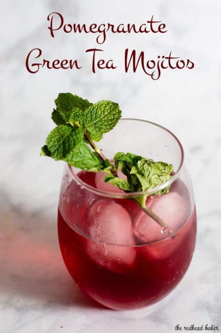 Pomegranate green tea mojitos are a Moroccan twist on a Cuban cocktail. The classic mint-and-lime drink gets an extra flavor twist from pomegranate and green tea.