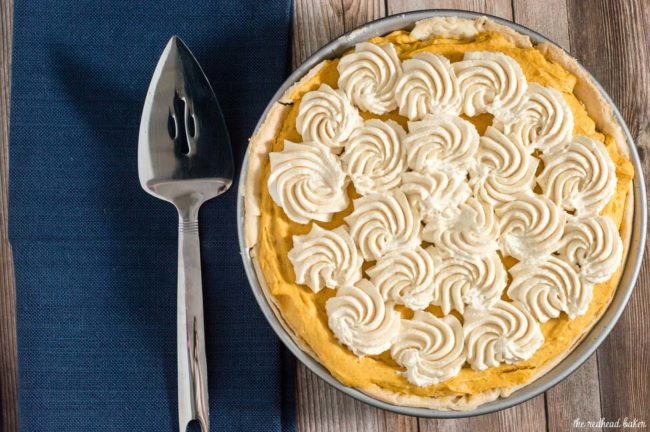 Pumpkin cream pie has all the flavor of classic pumpkin pie with a slightly different texture. It's topped with decadent salted caramel whipped cream.