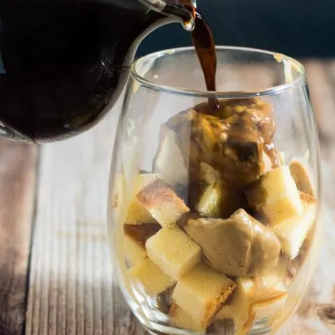 Salted Caramel Affogato Parfaits combine gelato, coffee and pound cake for a grown-up dessert with lots of different flavors and textures, perfect for any celebration.