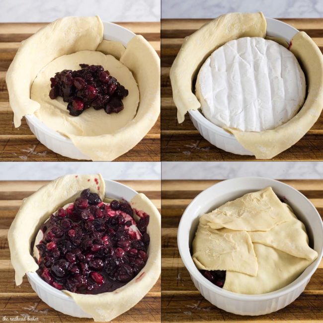 Baked brie en croute is a luxurious appetizer, and this one goes the extra mile with a flavorful cabernet cranberry cherry sauce. #ProgressiveEats