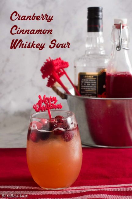 Cranberry cinnamon whiskey sour is an easy, festive cocktail for the Christmas season. Shake up a batch for your holiday party!