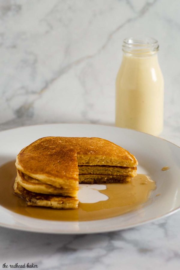 Eggnog Pancakes with Nutmeg Maple Syrup by The Redhead Baker