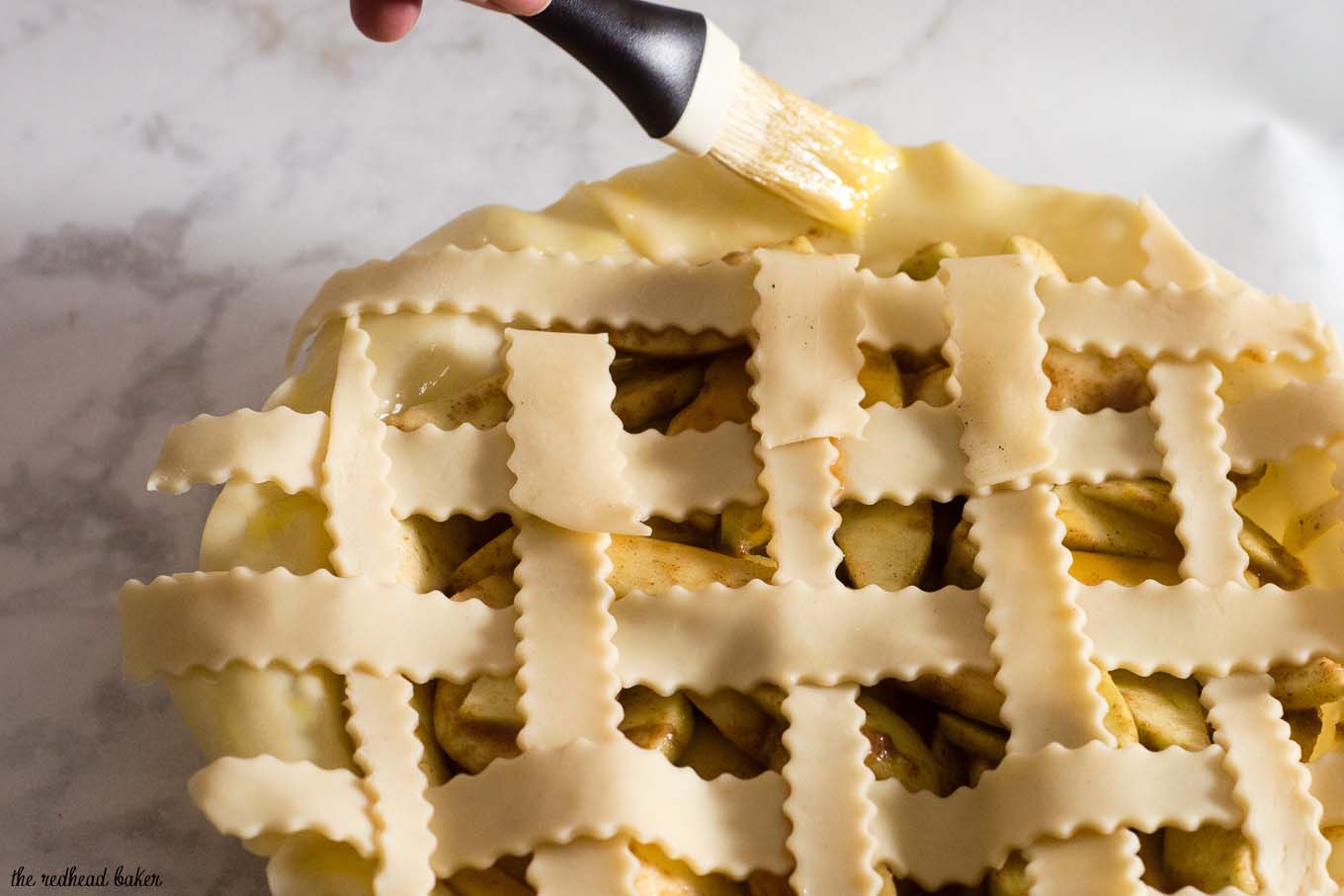 Salted caramel apple pie with a beautiful lattice crust is a delicious dessert any time of year. Make this pie ahead of time and freeze it before baking.