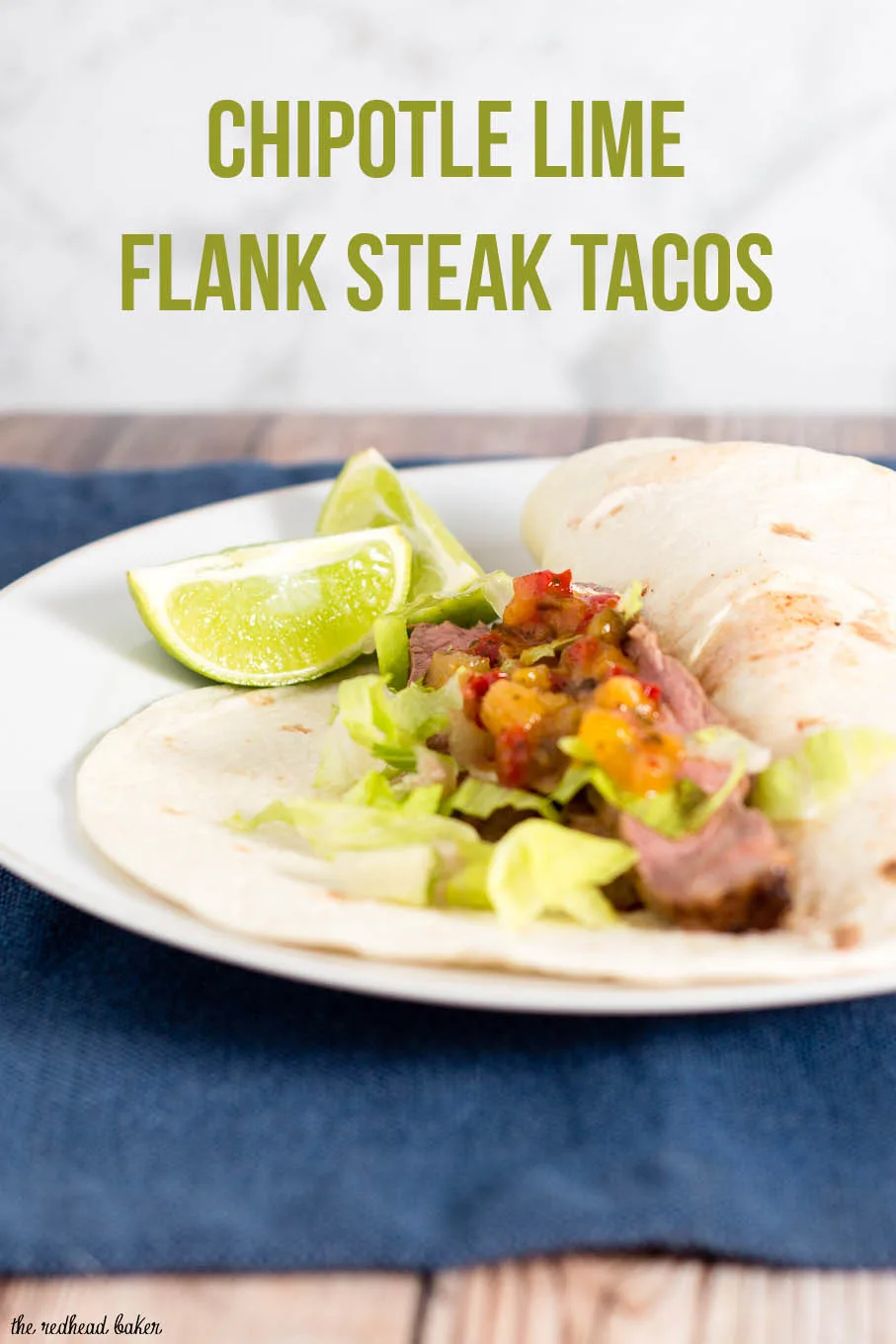 Flank steak tacos use a lean cut of beef, tenderized with a chile-lime marinade, as taco filling in soft tortillas, topped with shredded lettuce and pineapple salsa. #SundaySupper