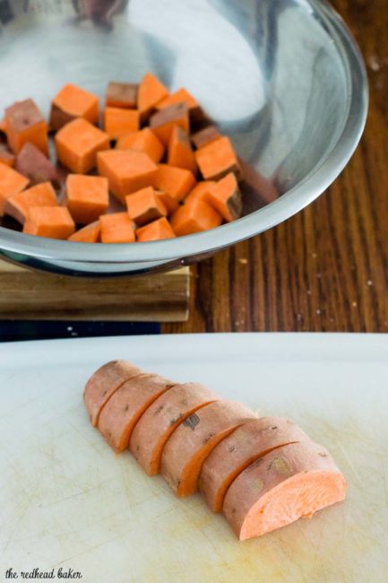 Cinnamon vanilla roasted sweet potatoes are a different, delicious way to enjoy the root vegetable. So easy and ready in 30 minutes!