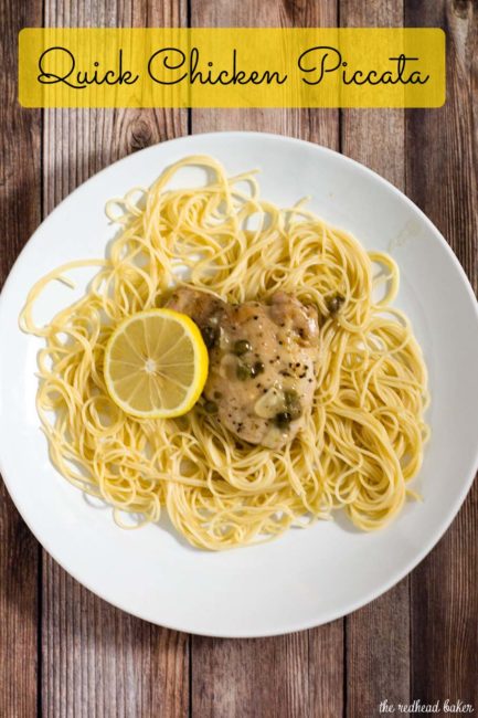 Chicken piccata, ready in under 30 minutes! This dish uses quick-cooking chicken thighs instead of pounded-thin breasts, and skips the flour coating. #SundaySupper