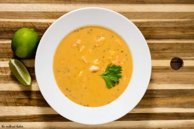 Thai shrimp bisque is a thick, creamy soup without the cream! This soup has so much complex flavor, you don't even realize it's healthy!