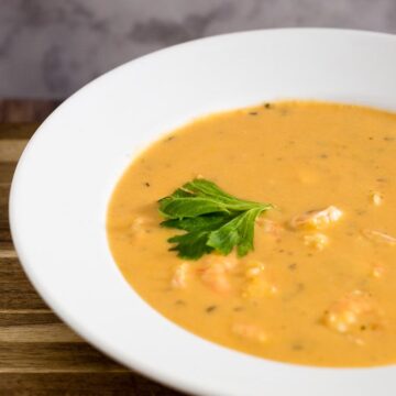 Thai shrimp bisque is a thick, creamy soup without the cream! This soup has so much complex flavor, you don't even realize it's healthy!