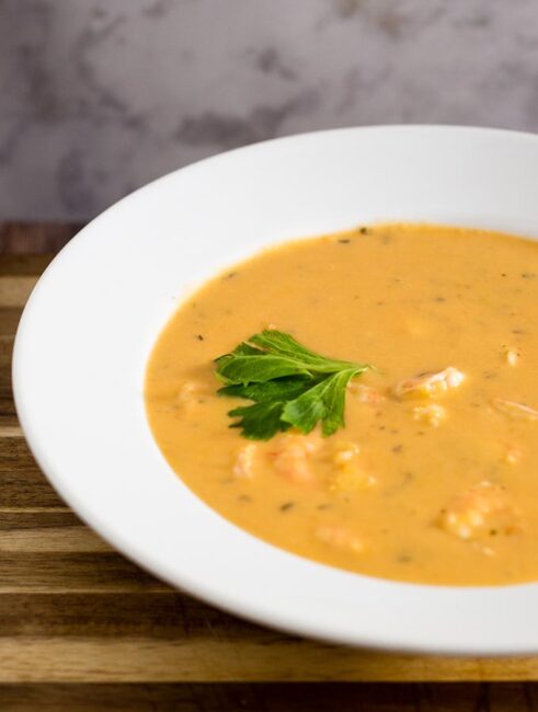 Thai shrimp bisque is a thick, creamy soup without the cream! This soup has so much complex flavor, you don't even realize it's healthy!