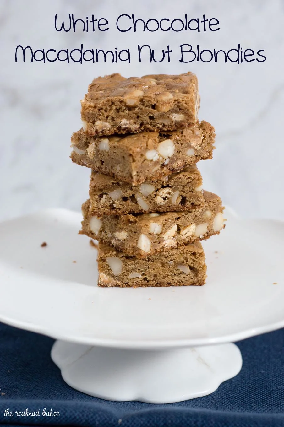 Blondies are sweet bars similar to brownies, but without the cocoa. These blondies are loaded with white chocolate chips and macadamia nuts.