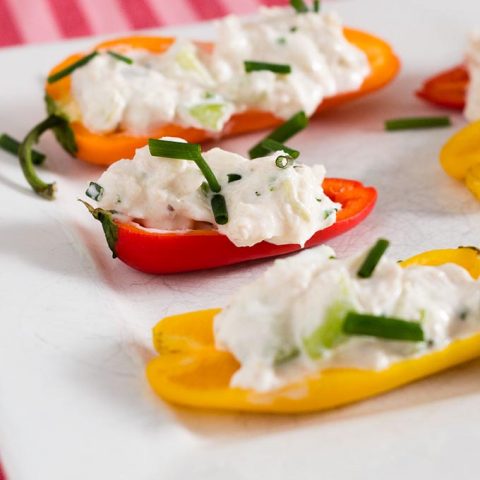 Need a last-minute Valentine's Day appetizer? Try these crab salad stuffed mini peppers! They have complex flavor and don't require any cooking!