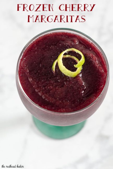 Frozen cherry margaritas are a fun twist on a classic cocktail. Using frozen cherries means you can enjoy this treat any time of the year!