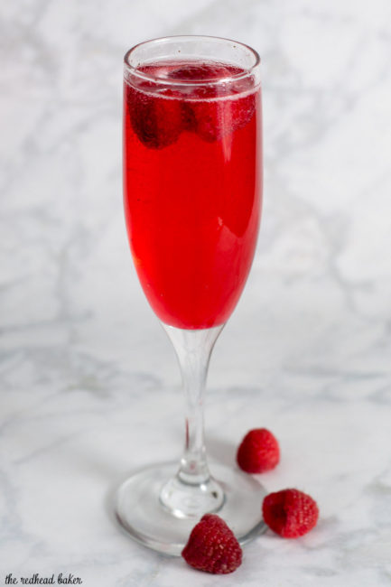 A raspberry bellini combines prosecco with sweetened berry-infused vodka, which gives the cocktail its beautiful pink hue.